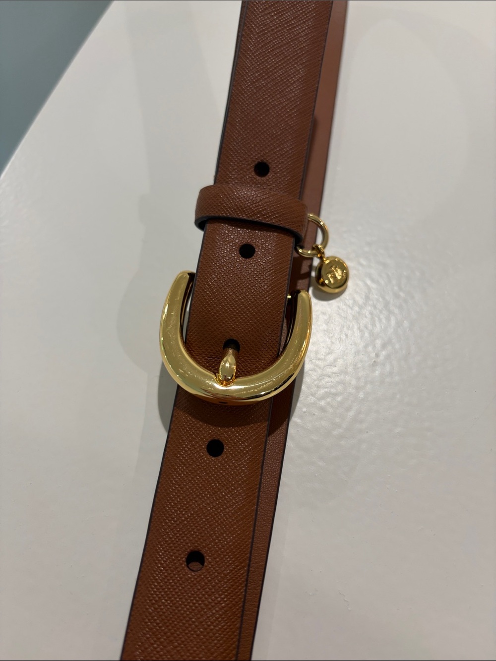 Polo by Ralph Lauren Chestnut Brown Leather Belt with Gold Buckle